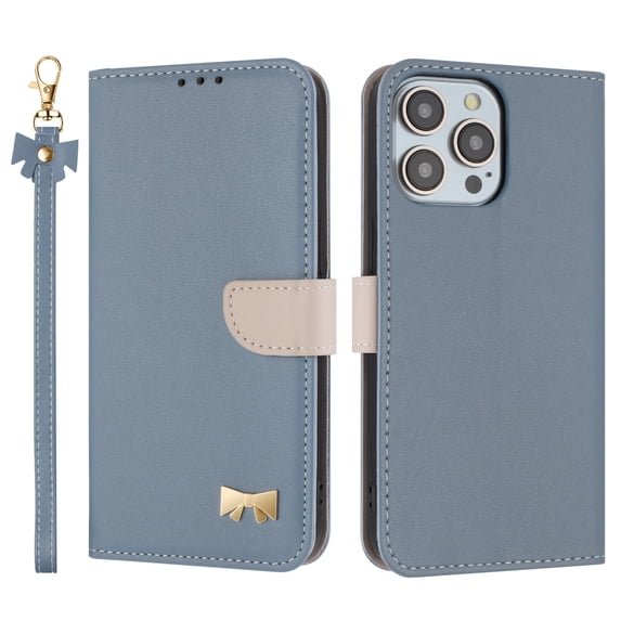 for iPhone 13 Pro Max Wallet Case, Magnetic Closure & Adjustable Kickstand & Card Slots & Shoulder Strap & Wrist Strap Full Body Protection Rugged Phone Case for iPhone 13 Pro Max, Blue