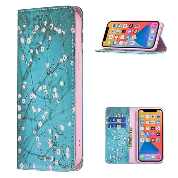 iPhone 13 Pro Max Wallet Case PU Leather Folio Flip Stand, Allytech Magnetic Credit Card Holder Protective Anti-Scratch TPU Bumper Skin Cover for iPhone 13 Pro Max 6.7" 2021, Plum Bossom