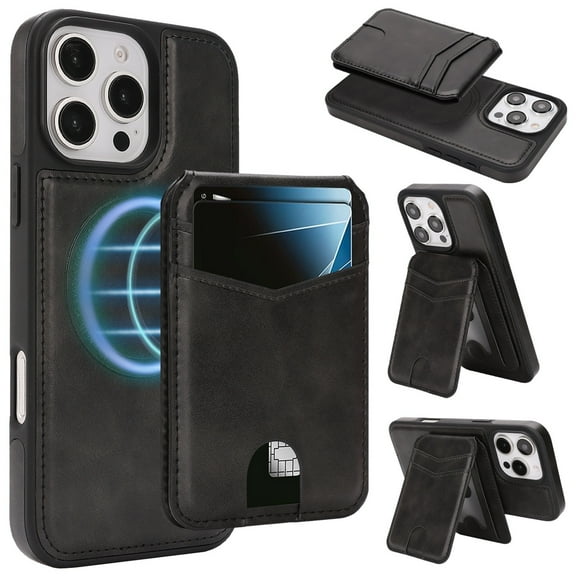 for iPhone 13 Pro Max Wallet Case with RFID Blocking 5 Card Slots, PU Leather + TPU 2-in-1 Detachable Magnetic Back Cover, Kickstand Drop Protective Flip Folio Case for Men and Women, Black