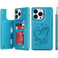 thumbnail image 1 of for iPhone 13 Pro Max Wallet Case with RFID Blocking Card Holder,Premium PU Leather Magnetic Buttons Stand Flip Wrist Strap Shockproof Case for iPhone 13 Pro Max 6.7 Inch,Heart Blue, 1 of 14