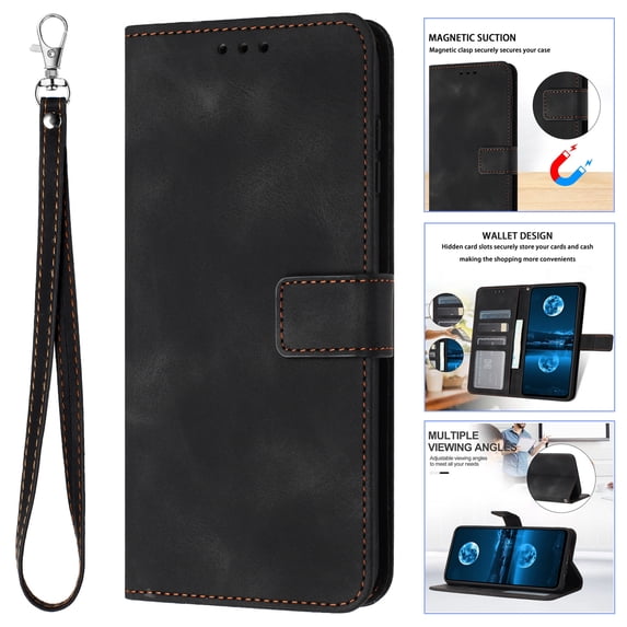 for iPhone 13 Pro Max Wallet Case with RFID Blocking Credit Card Holder, Magnetic Closure PU Leather Folio Flip Kickstand Shockproof Cover with Hand Strap Phone Case,Black