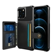 iPhone 13 Pro Max Wallet Case, Shockproof Rubber Card Holder Wallet PU Leather Back Phone Case Kickstand Protective Scratch Hybrid Bumper Shell for Apple iPhone 13 Pro Max 6.7 inch, Black