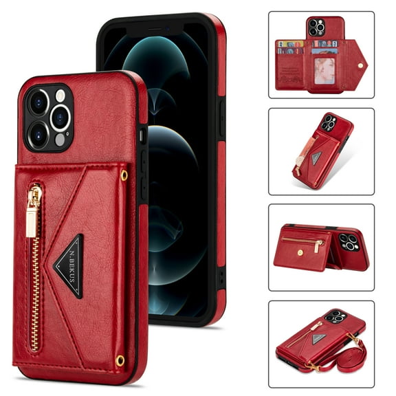 iPhone 13 Pro Max Wallet Case, Soft PU Leather Kickstand Card Slots Holder Flip Folio Case Durable Shockproof Cover for iPhone 13 Pro Max 2021 6.7 Inch,Red