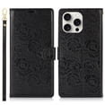 thumbnail image 1 of for iPhone 13 Pro Max Wallet Case for Women Girls, PU Leather Flower Pattern, Card Slots Kickstand Wrist Strap Drop Protective TPU Back Cover with Magnetic Clasp for iPhone 13 Pro Max, Black, 1 of 12