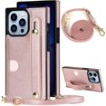 thumbnail image 1 of for iPhone 13 Pro Max Wallet Case for Women,Removable Adjustable Strap Crossbody Card Holders Cover Neck Strap Lanyard Purse Shoulder Strap w/Kickstand Purse Case for iPhone 13 Pro Max KB Rose, 1 of 14