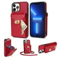 thumbnail image 1 of for iPhone 13 Pro Max Wallet Case, iPhone 13 Pro Max Zipper Purse Crossbody Wallet Phone Case with Lanyard, Metal Buckle Closure PU Leather Card Holder Kickstand Flip Folio Protective Cover, Red, 1 of 8