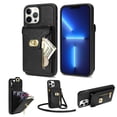 thumbnail image 1 of for iPhone 13 Pro Max Wallet Case, iPhone 13 Pro Max Zipper Purse Crossbody Wallet Phone Case with Lanyard, Metal Buckle Closure PU Leather Card Holder Kickstand Flip Folio Protective Cover, Black, 1 of 8