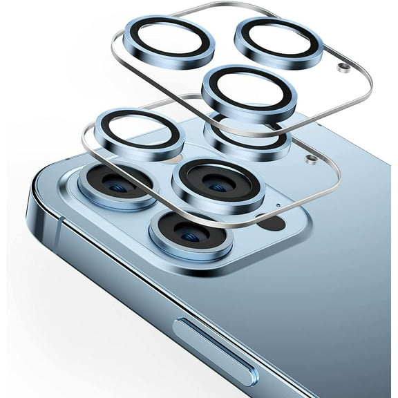 for iPhone 13 Pro Max/iPhone 13 Pro Camera Lens Protector, 9H Tempered Glass HD Anti-Scratch Titanium Alloy Cover Ring Case Friendly Camera Lens Protector (Sierra Blue)
