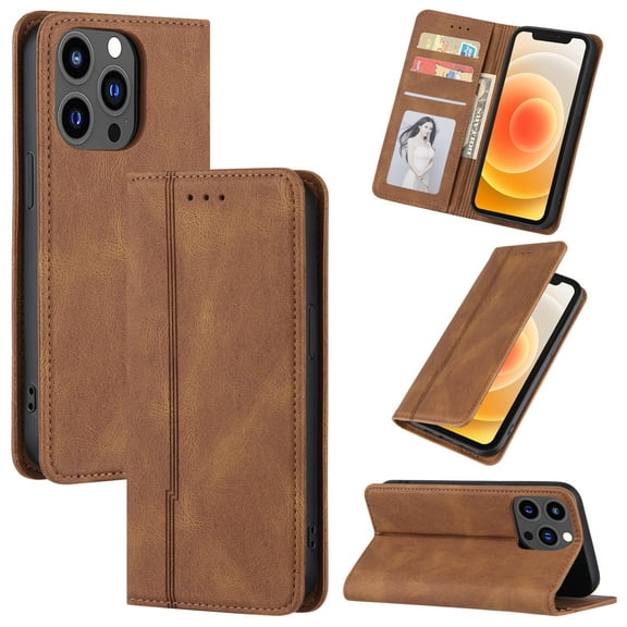 for iPhone 13 Pro (Non iPhone 13 6.1 5G) Wallet case, Credit Card Holder, Flip Book PU Leather Phone case Shockproof Cover Cellphone Women Men for Apple iPhone 13 Pro case Wallet,Brown
