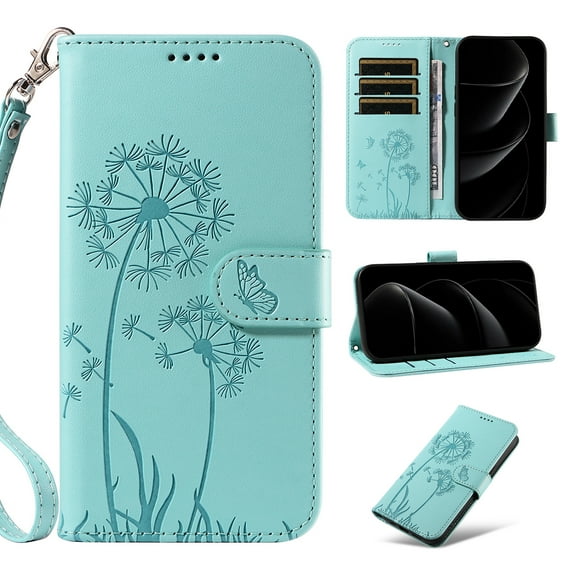 for iPhone 13 Pro Pattern Wallet Flip Case, Premium PU Leather Card Slots Full Body Protection Wrist Strap Kickstand Non-Slip Shockproof Magnetic Phone Case for iPhone 13 Pro, Green