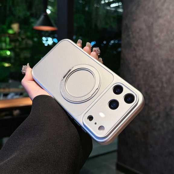 For iPhone 13 Pro Phone Case,Built-in Lens Camera Protector,With 360° Rotatable Ring Kickstand,Compatible with Mag-Safe,Anti-fingerprint Matte Back,Shockproof Anti-fall Phone Case,Silver