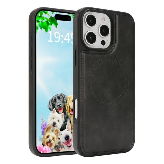 For iPhone 13 Pro Phone Case,Compatible with Mag-Safe,Anti-Scratch PU Leather Back,Soft TPU Bumper,Ultra Slim Shockproof Ant-fall Protection Rugged Thin Fit Phone Case Cover,Black