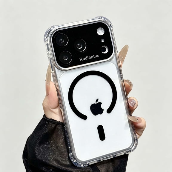 For iPhone 13 Pro Phone Case,Compatible with Mag-Safe,With Camera Lens Film,Transparent Back,Four corners Raised Drop Protection,Anti-Scratch Shockproof Non-Slip Hybrid Phone Case,Black