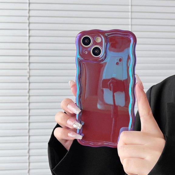 for iPhone 13 Pro Phone Case,Cute Laser Colorful Retro Exquisite Curly Wave Wavy Edge Case,Aesthetic Soft TPU Protective Case for iPhone 13 Pro 6.1 Inch,Brown