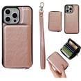 thumbnail image 1 of for iPhone 13 Pro Phone Case [Magnetic 2-in-1 Detachable Zipper Wallet] [Back Card Slots Accordion Wallet Case] Shockproof PU Leather Cover with Wrist Strap for iPhone 13 Pro, Rosegold, 1 of 11