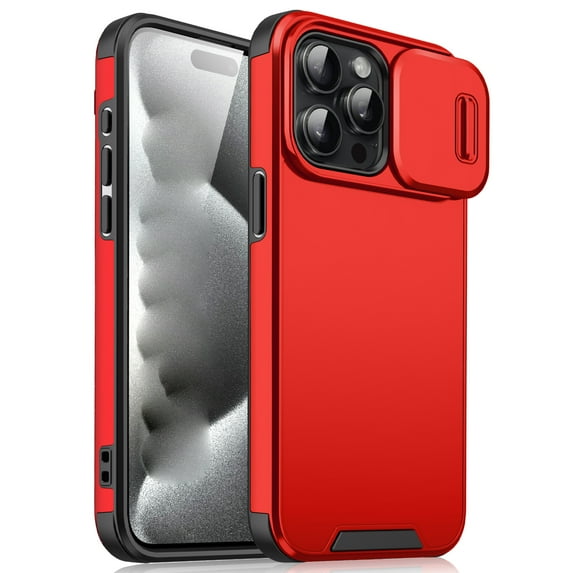 for iPhone 13 Pro Phone Case, Slide Camera Cover Protector Military Grade Non-Slip Anti-fall Anti-scratch Drop Proof Shockproof Protective Hybrid Bumper Phone Case Cover,Red