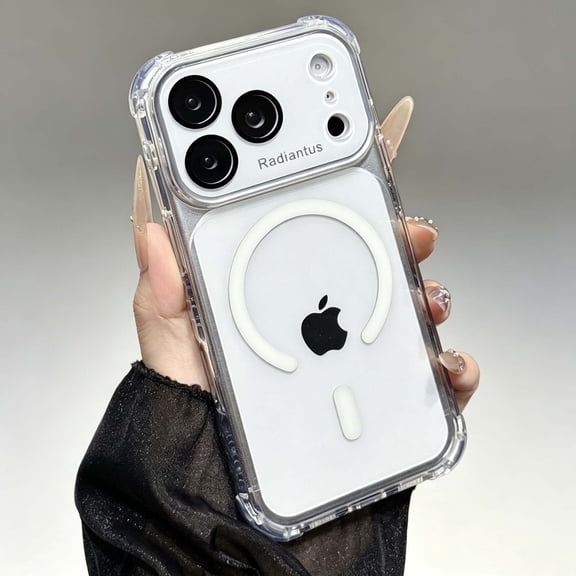 For iPhone 13 Pro Phone Case,With Lens Camera Film,Compatible with Mag-Safe,Four Corners Drop Protection,Crystal Transparent Back,Shokcproof Non-Slip Anti-Scratch Phone Case,Silver