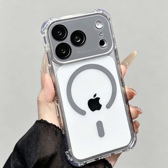 For iPhone 13 Pro Phone Case,With Lens Camera Film,Compatible with Mag-Safe,Four Corners Drop Protection,Crystal Transparent Back,Shokcproof Non-Slip Anti-Scratch Phone Case,Gray