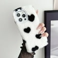 thumbnail image 1 of for iPhone 13 Pro Plush Furry Heart Print Case, Luxury Fluffy Furry Plush Soft Flexible Silicone TPU Anti-Drop Shockproof Protective Phone Case for Girls Women Winter Warm, White, 1 of 6