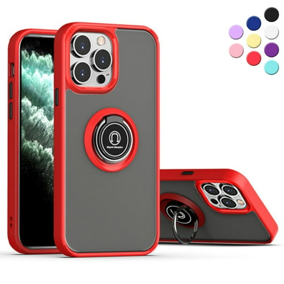 iPhone 13 Pro Protective Ring Standing Case Rotate Ring Stand, Armor Style, Impact-Resistant, Shock Absorbing (Red)