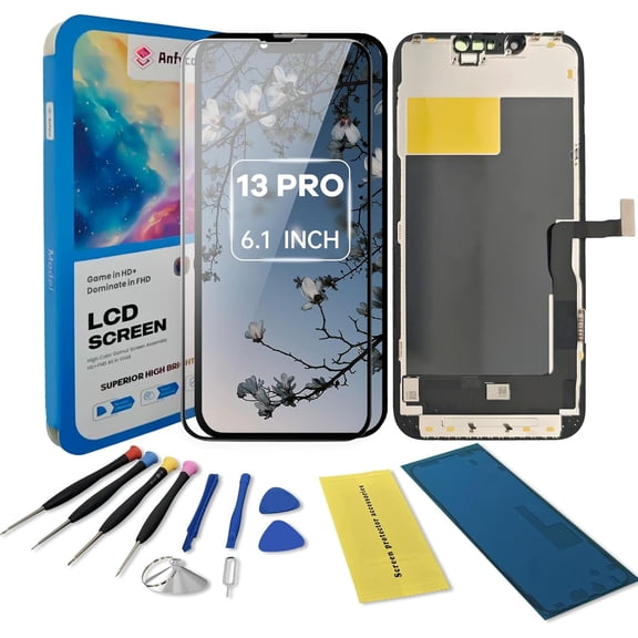 for iPhone 13 Pro Screen Replacement kit,6.1" LCD Display 3D Touch Digitizer Assembly with Repair Tools, Screen Protector, Frame Adhesive (Model A2638, A2483, A2636, A2639, A2640)