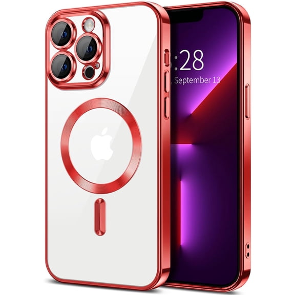 Entronix Transparent Phone Case for Apple iPhone 13 Pro Clear Magnetic Case, [Yellow Resistant] Slim Fit Shockproof Transparent Crystal Clear Magnetic Case for Apple iPhone 13 Pro, Red