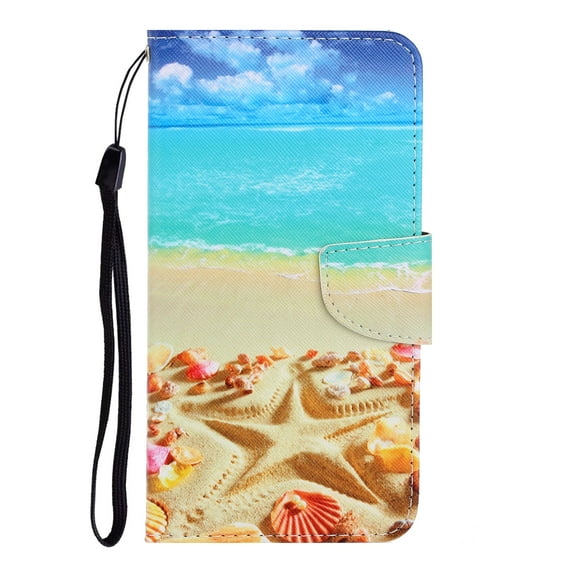 iPhone 13 Pro Wallet Case, Colorful Pattern PU Leather Kickstand Card Slots Case Magnetic Shockproof Protective Slim Soft Flip Phone Case Cover For iphone 13 Pro,Beach