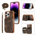 thumbnail image 1 of for iPhone 13 Pro Wallet Case Crossbody Strap, Zipper Phone Case with Card Holder Wrist Strap Purse Cover with Kickstand Compatible with Apple iPhone 13 Pro 6.1 inch - Brown, 1 of 7