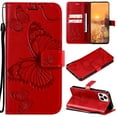 thumbnail image 1 of iPhone 13 Pro Wallet Case, Flip Kickstand Emboss Butterfly PU Leather Protective Phone Cover with Wrist Strap & Card Slots, Red, 1 of 9