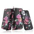 thumbnail image 1 of for iPhone 13 Pro Wallet Case - Magnetic Detachable Back Case with RFID Blocking Card Holder, Hand Strap & Crossbody Strap, Floral Flower PU Leather Flip Cover Case for Women Girls, Black, 1 of 13