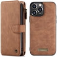 thumbnail image 1 of for iPhone 13 Pro Wallet Case,Multifunction Zipper Purse Wallet Case [Card Slots][Cash Pocket][Kickstand] Detachable Magnetic Back Phone Cover for iPhone 13 Pro 6.1 inch (Brown), 1 of 18