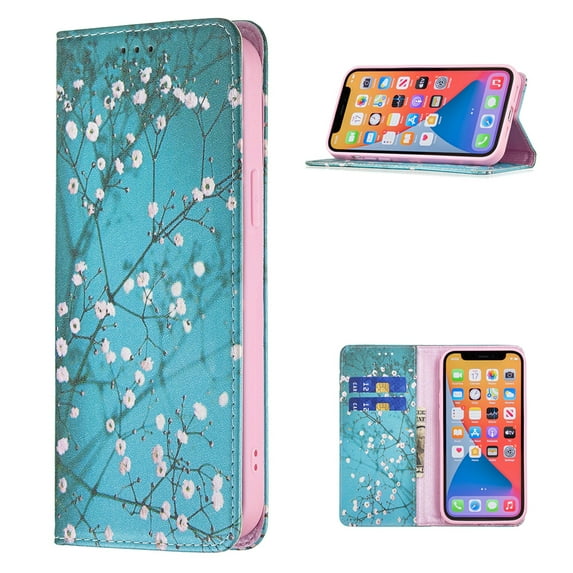 iPhone 13 Pro Wallet Case PU Leather Folio Flip Stand, Allytech Magnetic Credit Card Holder Protective Anti-Scratch TPU Bumper Skin Cover for iPhone 13 Pro 6.1" 2021, Plum Bossom