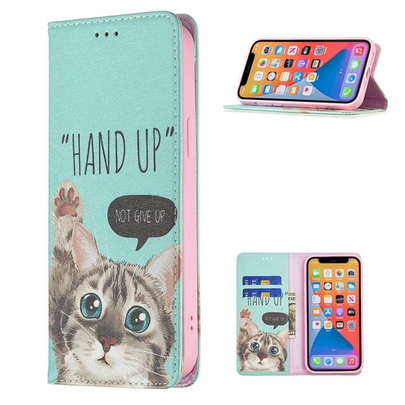 iPhone 13 Pro Wallet Case PU Leather Folio Flip Stand, Allytech Magnetic Credit Card Holder Protective Anti-Scratch TPU Bumper Skin Cover for iPhone 13 Pro 6.1" 2021, Hello Cat