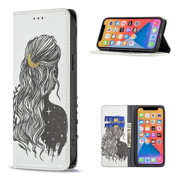 iPhone 13 Pro Wallet Case PU Leather Folio Flip Stand, Allytech Magnetic Credit Card Holder Protective Anti-Scratch TPU Bumper Skin Cover for iPhone 13 Pro 6.1" 2021, Beautiful Girl