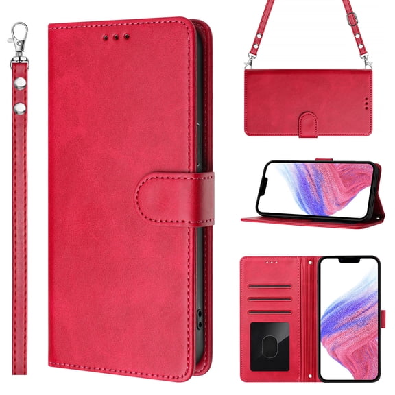 for iPhone 13 Pro Wallet Case, [RFID Blocking 3 Card Slots] Phone Stand, Wrist Strap, Shoulder Strap Magnetic Closure, Soft PU Leather Shockproof Flip Cases Cover for iPhone 13 Pro, Rose
