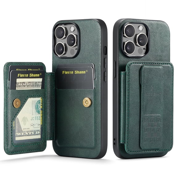 for iPhone 13 Pro Wallet Case with RFID Blocking Credit Card Holder,PU Leather Folio Flip Kickstand Handle Wrist Strap Shockproof Cover Women Men for iPhone 13 Pro Phone Case,Green
