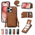 thumbnail image 1 of for iPhone 13 Pro Wallet Case with Shoulder Lanyard Strap, Crossbody Phone Case with Card Holder Slots for Women Girls, Luxury PU Leather Flip Stand Purse Cover Shockproof Case, Brown, 1 of 9