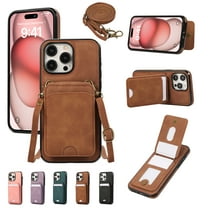 for iPhone 13 Pro Wallet Case with Shoulder Lanyard Strap, Crossbody Phone Case with Card Holder Slots for Women Girls, Luxury PU Leather Flip Stand Purse Cover Shockproof Case, Brown