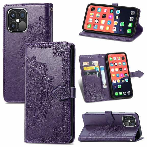 iPhone 13 Pro Wallet Case, TECHCIRCLE Mandala Floral Premium Vegan Leather Flip Folio Stand Protective Cover with Card Slots Secure Magnetic Closure Case for Apple iPhone 13 Pro 6.1" 2021, Purple