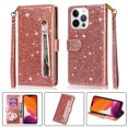 thumbnail image 1 of iPhone 13 Pro Wallet Case for Women/Girls,Dteck Bling Glitter Sparkly Girly Folio Leather Zipper Pocket Magnet Clasp Phone Case with 3 Card Holder,Strap and Stand for iPhone 13 Pro 6.1 Inch,Rosegold, 1 of 6