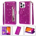 thumbnail image 1 of iPhone 13 Pro Wallet Case for Women/Girls,Dteck Bling Glitter Sparkly Girly Folio Leather Zipper Pocket Magnet Clasp Phone Case with 3 Card Holder,Strap and Stand for iPhone 13 Pro 6.1 Inch,Purple, 1 of 6