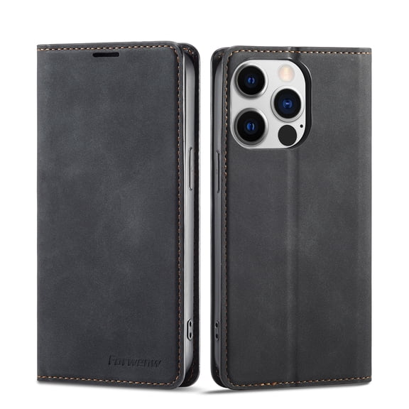 iPhone 13 Pro Wallet Case iPhone 13 Pro Luxury PU Leather Case, Book Folding Flip Retro Case with Kickstand, [RFID Blocking] Credit Card Slot Magnetic Closure Protective Cover, Black