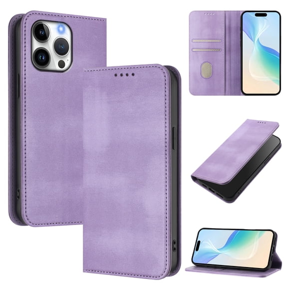 for iPhone 13 Pro Wallet Rugged Case, Premium PU Leather RFID Blocking Card Slots Kickstand Classic Full Body Protection Magnetic Function Durable Phone Cover for iPhone 13 Pro, Purple