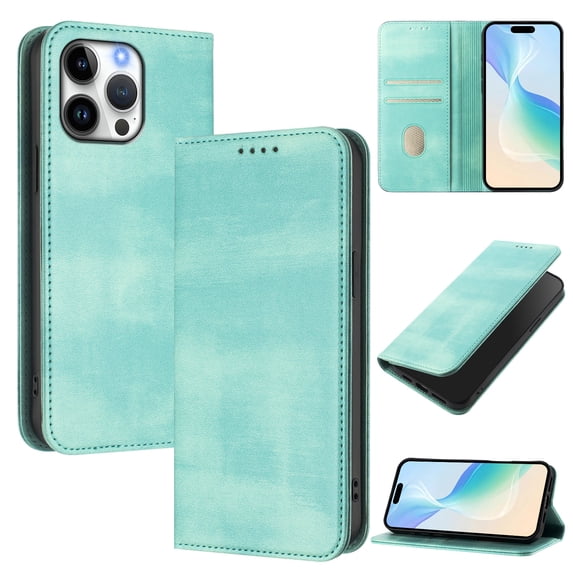 for iPhone 13 Pro Wallet Rugged Case, Premium PU Leather RFID Blocking Card Slots Kickstand Classic Full Body Protection Magnetic Function Durable Phone Cover for iPhone 13 Pro, Mint
