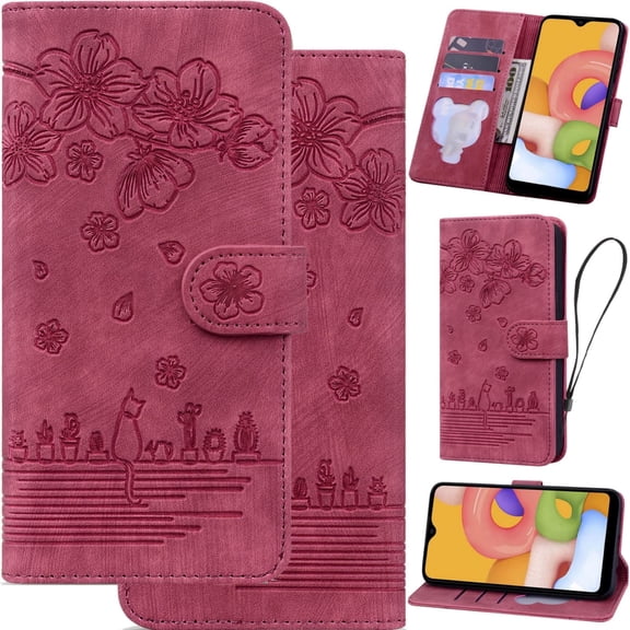 for iPhone 13 ProMax Phone Case Wallet, Matte Suede Leather Oil Painting Style Floral Cherry Blossom Sketch Folio Flip Cover Kickstand, Card Holder Cash Slot, Magnetic Flower Clasp