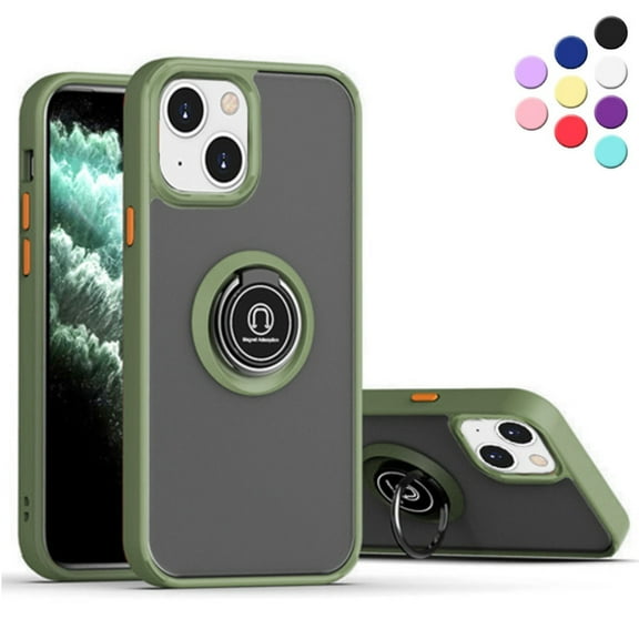 iPhone 13 Ring Standing Case Rotate Ring Stand, Armor Style, Impact-Resistant, Shock Absorbing (Green)