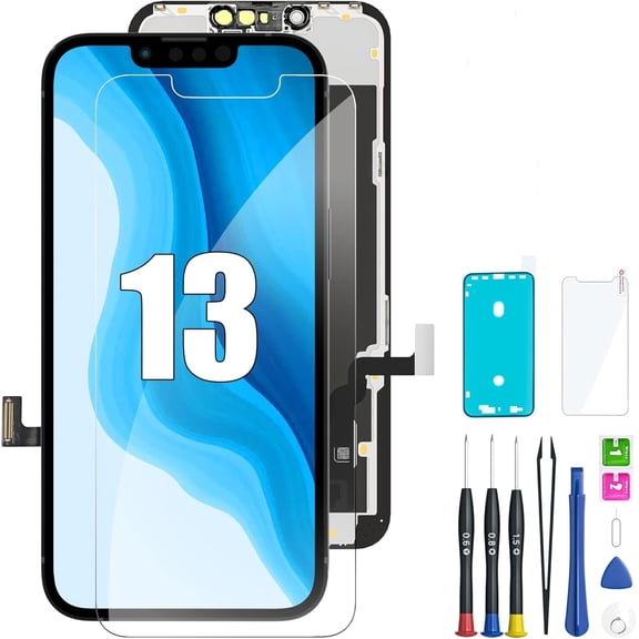 for iPhone 13 Screen Replacement HD 6.1 Inch LCD Display and 3D Touch Digitizer Assembly with Repair Tools, Waterproof Tape, Screen Protector, and True Tone for A2482, A2631, A2633, A2634, A2635