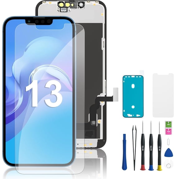 for iPhone 13 Screen Replacement HD 6.1" LCD Display and 3D Touch Digitizer Assembly with Repair Tools, Waterproof Tape, Screen Protector, and True Tone for A2633 A2482 A2631 A2634 A2635