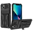 thumbnail image 1 of for iPhone 13 Sliding Card Slot Back Case with Hidden Kickstand, Hybrid TPU + PC Fall Prevention Shock Absorption Anti-drop Protective Phone Case Cover for iPhone 13, Black, 1 of 9