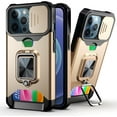 thumbnail image 1 of for iPhone 13 Sliding Window Case with Card Holders, Cover with Slide Camera Protection Built-in Magnetic Kickstand Shockproof Phone Case for iPhone 13 TC Gold, 1 of 7